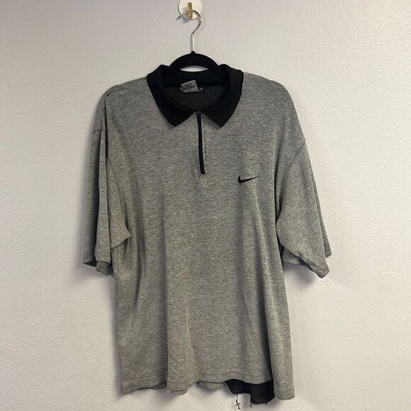 Nike Men Vintage '90s Quarter Zip Ribbed Collar‎ Short Sleeve Polo Shirt Gray XL - Picture 1 of 11